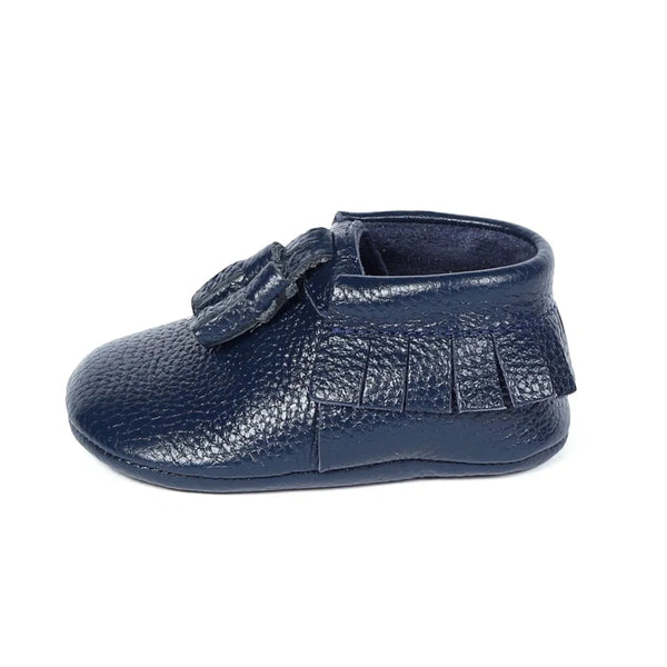 Yoyo Junior Bootie Genuine Leather in Navy Blue with powder puff detail