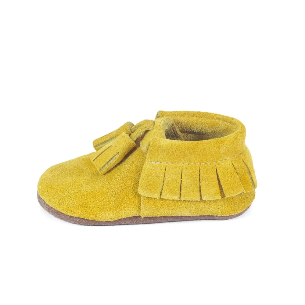Yoyo Junior Bootie Genuine Leather Suede in Mustard with Powder Puff Detail