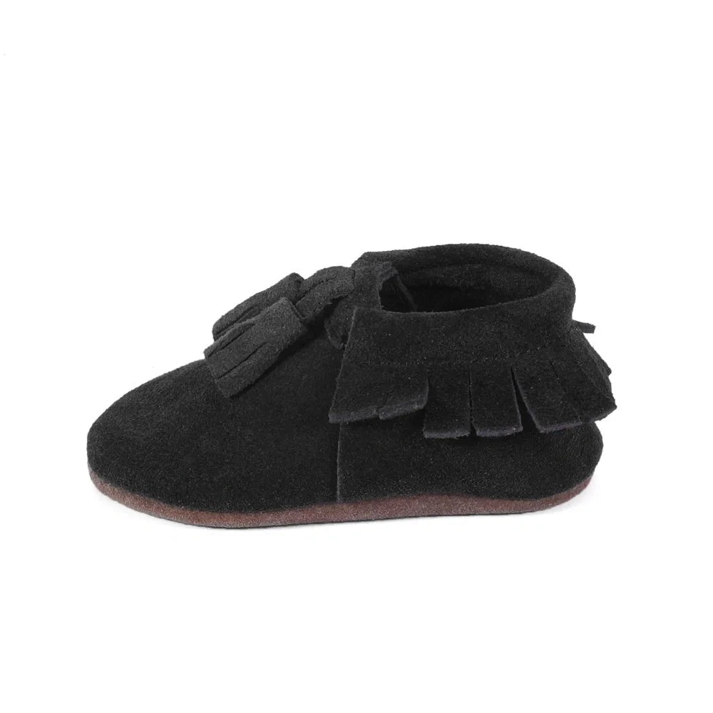 Yoyo Junior Bootie Genuine Leather Suede in Black with Powder Puff Detail