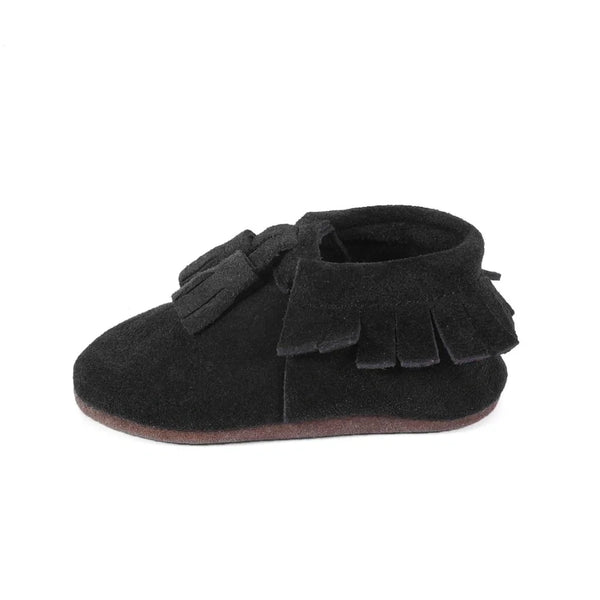 Yoyo Junior Bootie Genuine Leather Suede in Black with Powder Puff Detail