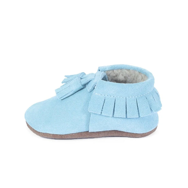 Yoyo Junior Bootie genuine leather suede in baby blue with interior fur detail