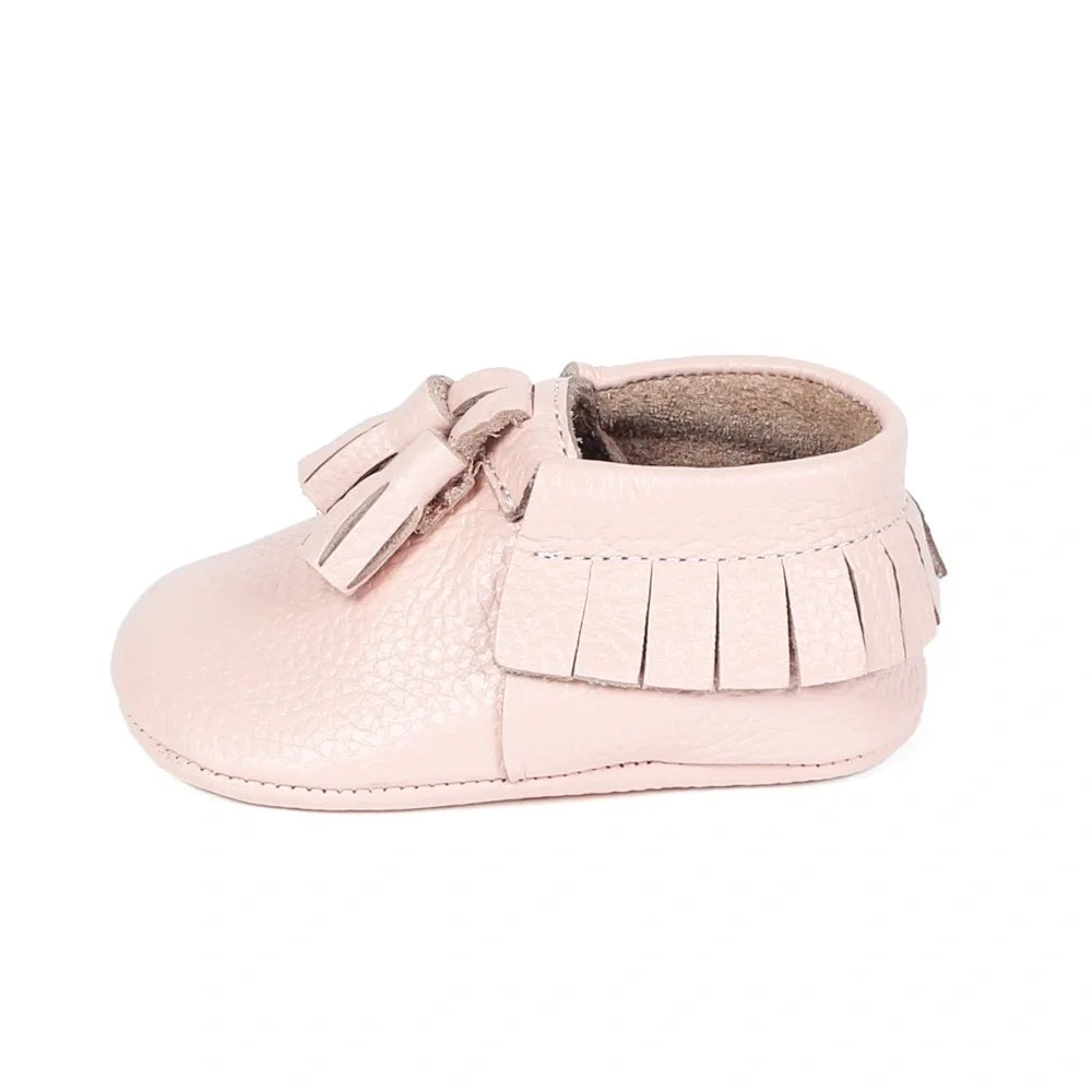 Yoyo Junior Bootie Genuine Leather in Powder Pink with Powder Puff Detail