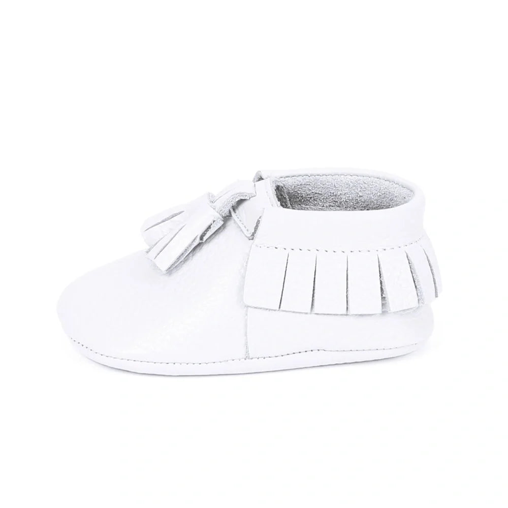 Yoyo Junior Bootie Genuine Leather in White with Powder Puff Detail