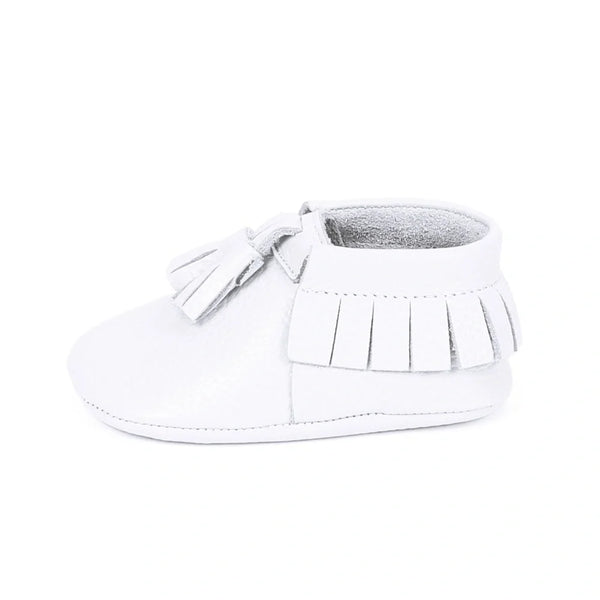 Yoyo Junior Bootie Genuine Leather in White with Powder Puff Detail