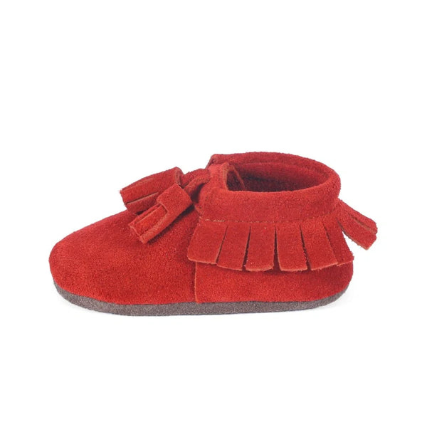 Yoyo Junior Bootie Genuine Leather Suede in Brick Red with Powder Puff Detail