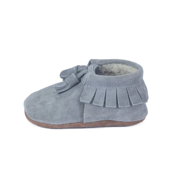 Yoyo Junior Bootie genuine leather suede in grey with interior fur detail