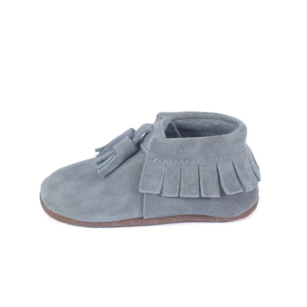 Yoyo Junior Bootie Genuine Leather Suede in Grey with Powder Puff Detail