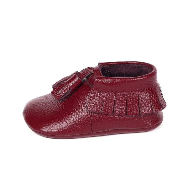 Yoyo Junior Bootie Genuine Leather in Claret Red with powder puff detail
