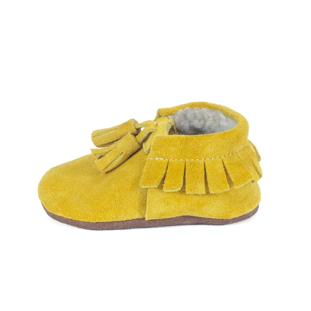 Yoyo Junior Bootie genuine leather suede in mustard with interior fur detail