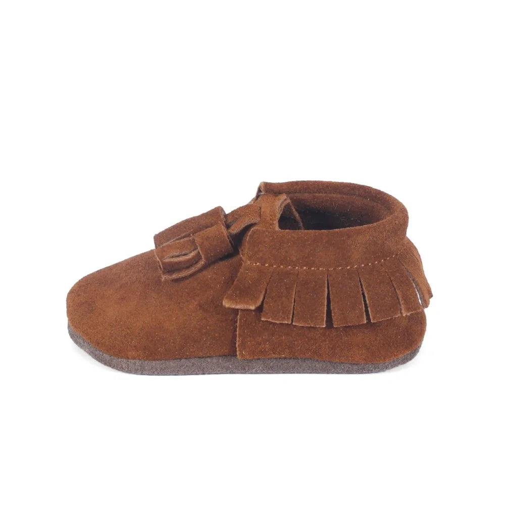 Yoyo Junior Bootie Genuine Leather Suede in Camel with Powder Puff Detail
