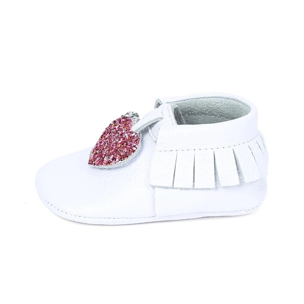Yoyo Junior Bootie Genuine Leather in White with Hearth Fringe Detail
