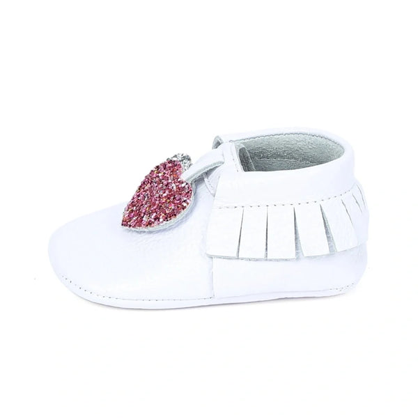 Yoyo Junior Bootie Genuine Leather in White with Hearth Fringe Detail