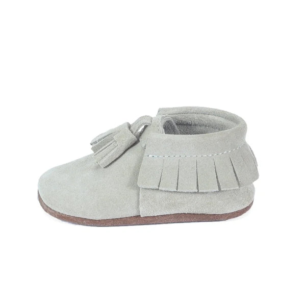 Yoyo Junior Bootie Genuine Leather Suede in Cream with Powder Puff Detail