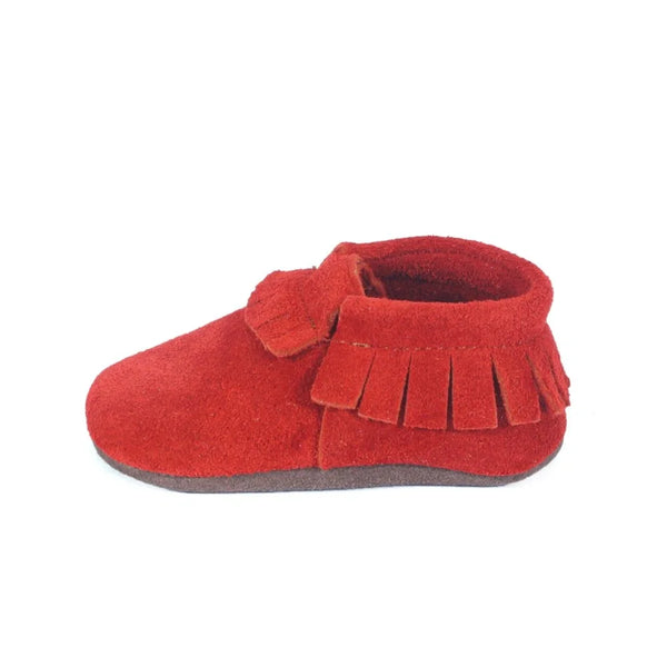Yoyo Junior Bootie Genuine Leather Suede in Brick Red with Shoe Fringe Detail