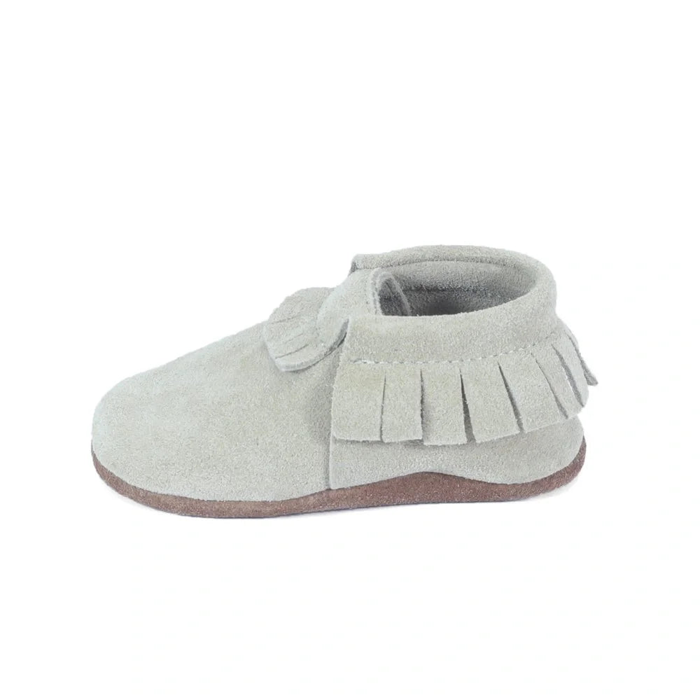 Yoyo Junior Bootie Genuine Leather Suede in Cream with Shoe Fringe Detail