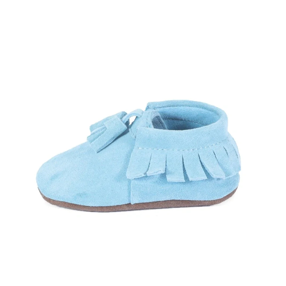 Yoyo Junior Bootie Genuine Leather Suede in Baby Blue with Powder Puff Detail