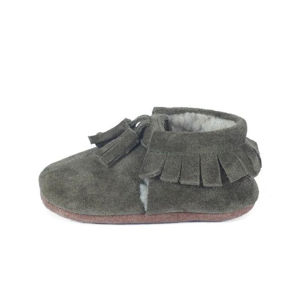 Yoyo Junior Bootie genuine leather suede in khaki with interior fur detail