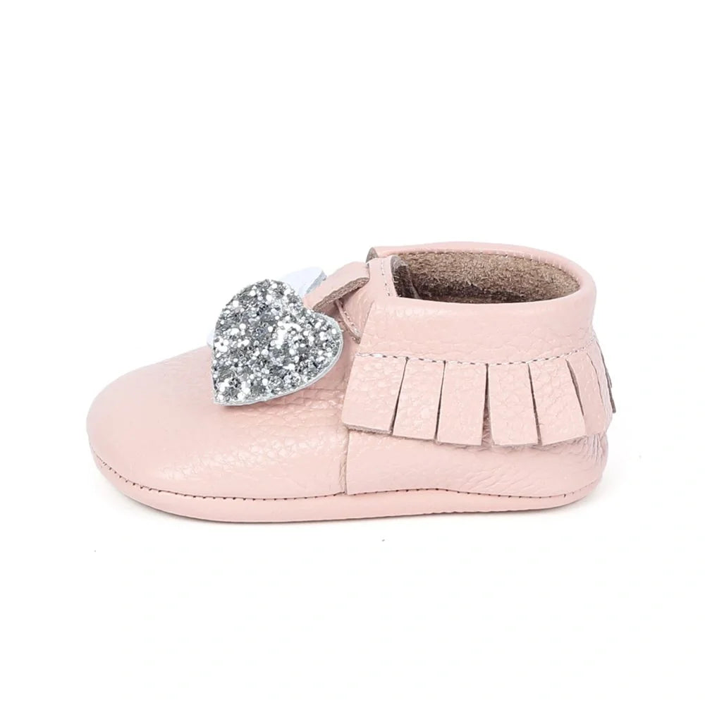 Yoyo Junior Bootie Genuine Leather in Powder Pink with Hearth Fringe Detail