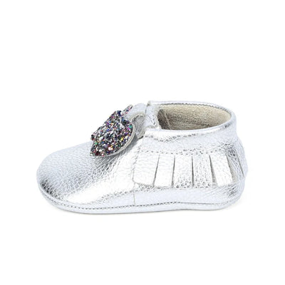 Yoyo Junior Bootie Genuine Leather in Silver with Hearth Fringe Detail