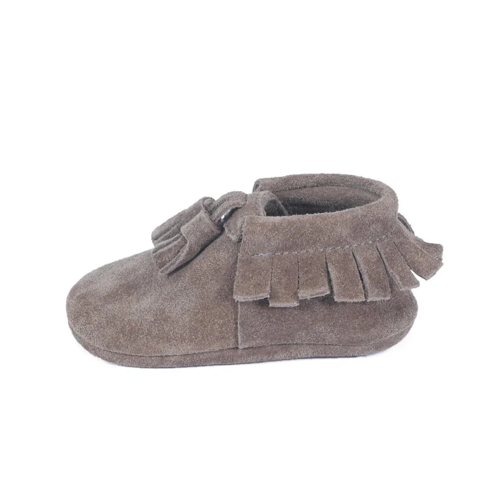 Yoyo Junior Bootie Genuine Leather Suede in Mink Color with Powder Puff Detail