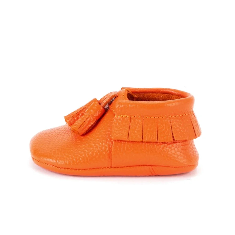 Yoyo Junior Bootie Genuine Leather in Orange with Powder Puff Detail