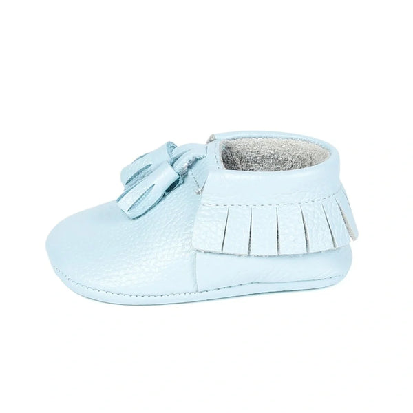 Yoyo Junior Bootie Genuine Leather in Baby Blue with Powder Puff Detail