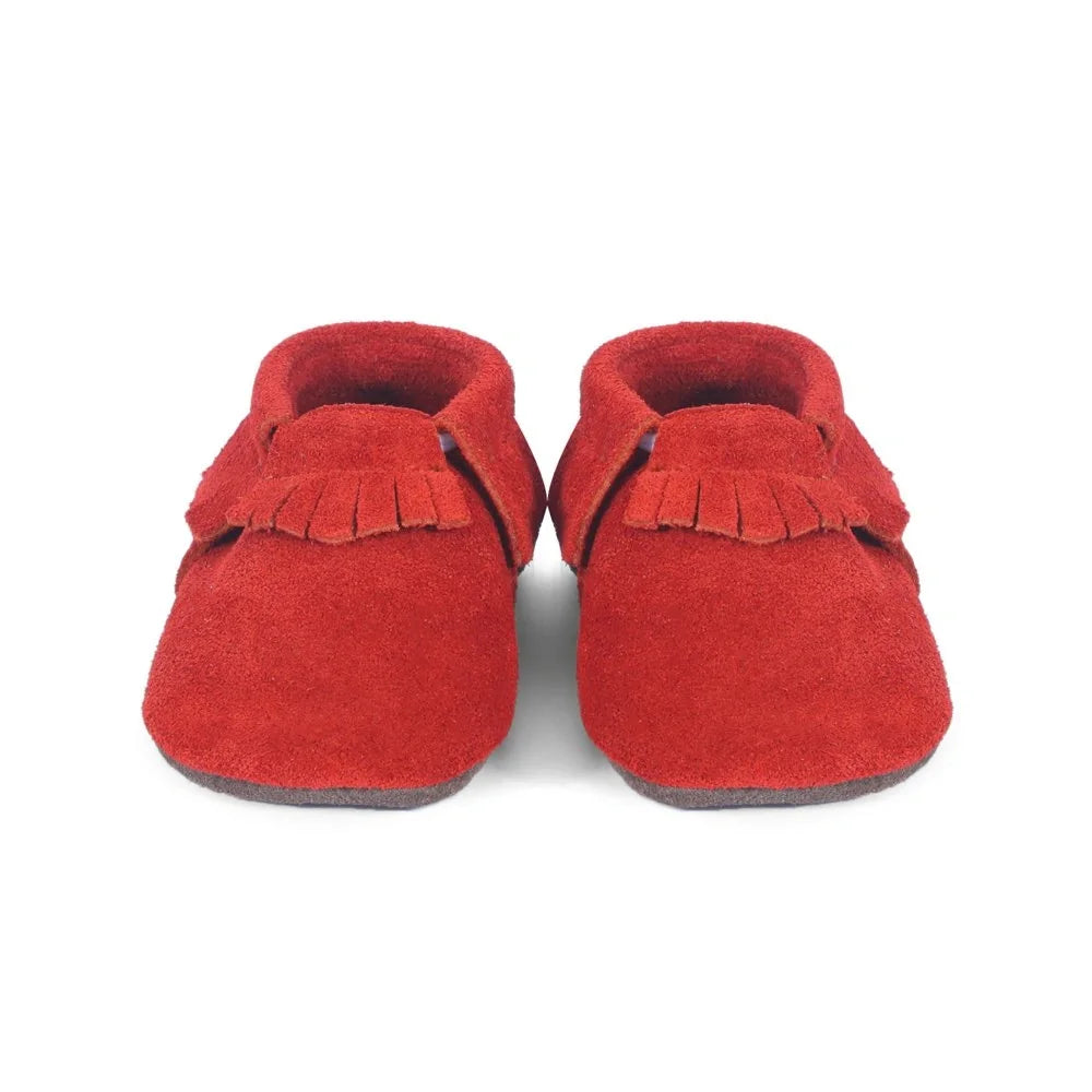 Yoyo Junior Bootie Genuine Leather Suede in Brick Red with Shoe Fringe Detail