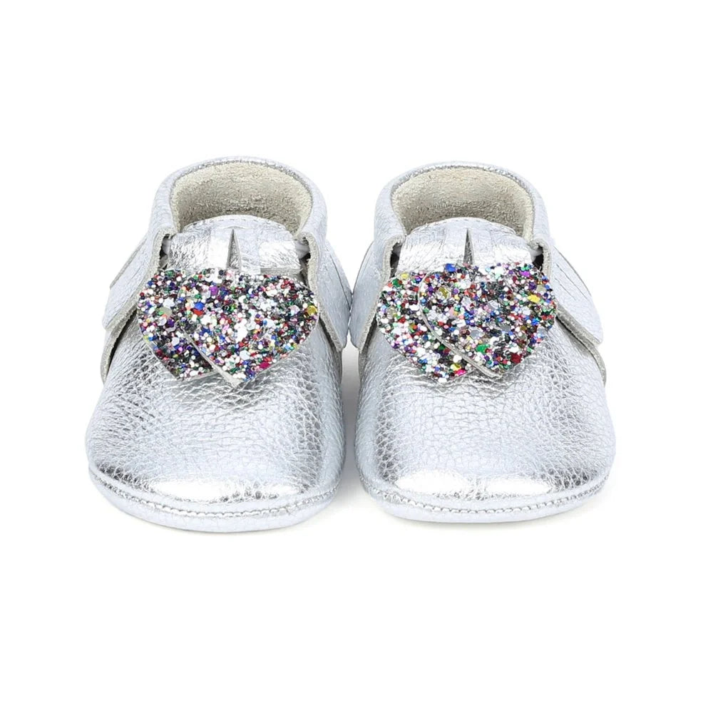 Yoyo Junior Bootie Genuine Leather in Silver with Hearth Fringe Detail