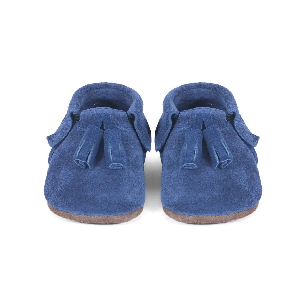 Yoyo Junior Bootie Genuine Leather Suede in Denim Blue with Powder Puff Detail