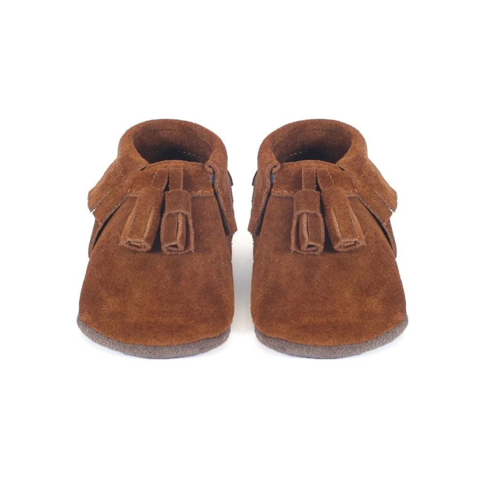 Yoyo Junior Bootie Genuine Leather Suede in Camel with Powder Puff Detail
