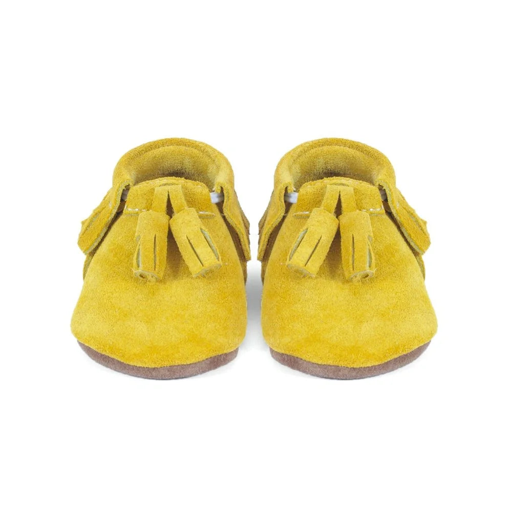 Yoyo Junior Bootie Genuine Leather Suede in Mustard with Powder Puff Detail