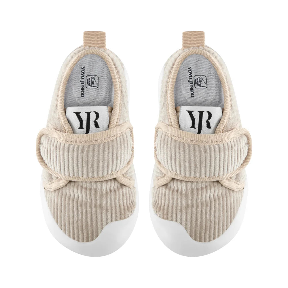Cream 100% Cotton Velvet Memory Foam First Step Shoes