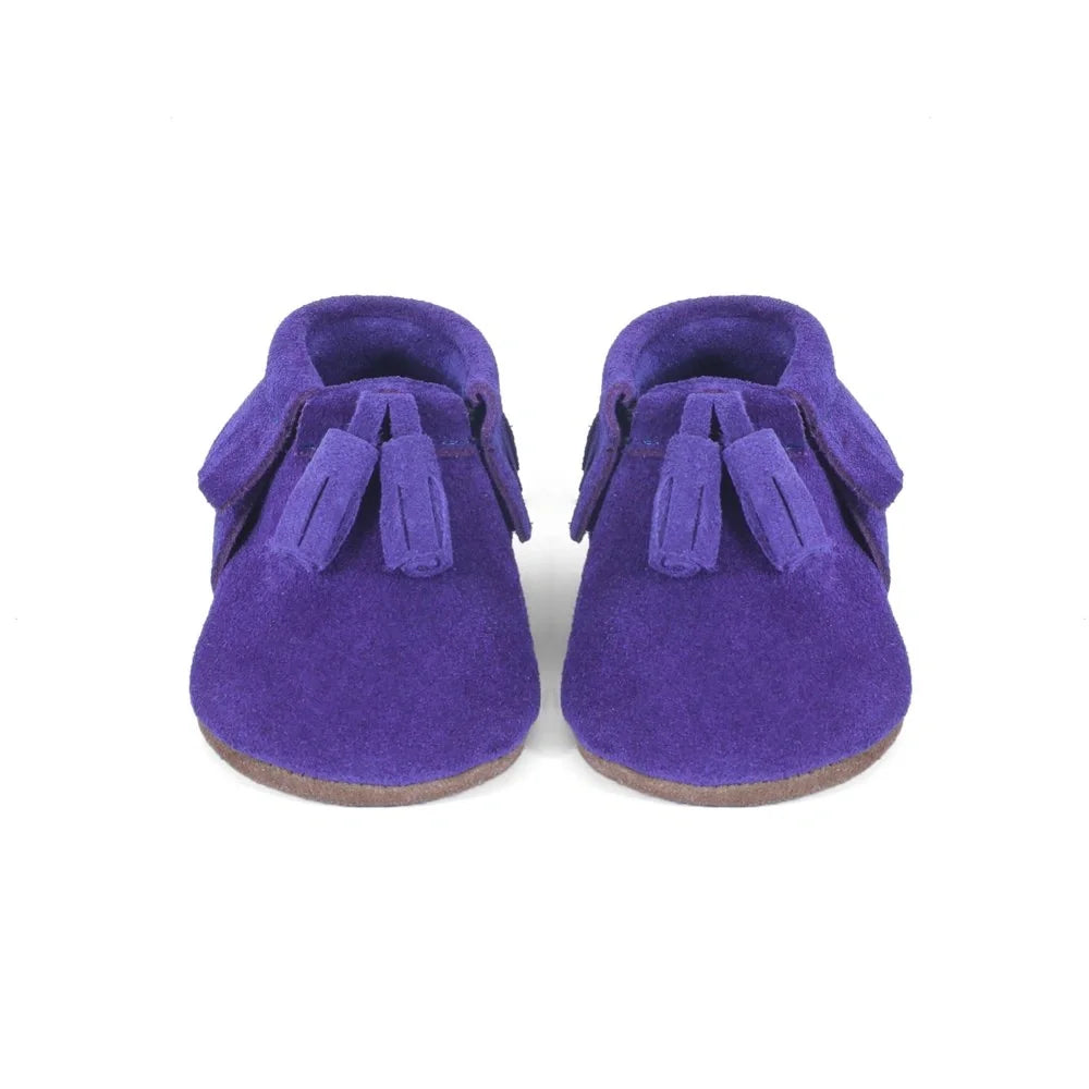 Yoyo Junior Bootie Genuine Leather Suede in Purple with Powder Puff Detail