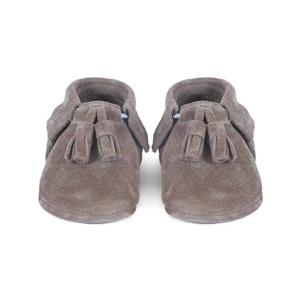 Yoyo Junior Bootie Genuine Leather Suede in Mink Color with Powder Puff Detail