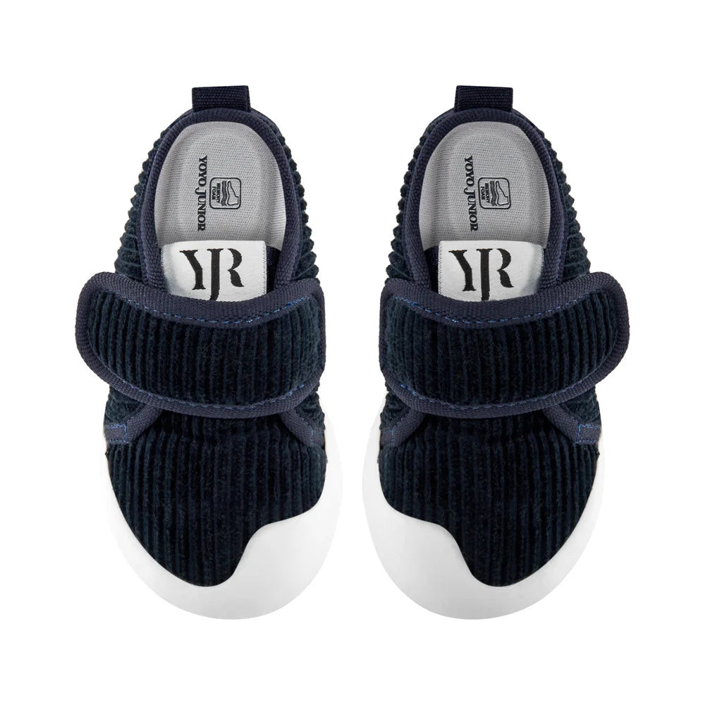 Navy 100% Cotton Velvet Memory Foam First Step Shoes