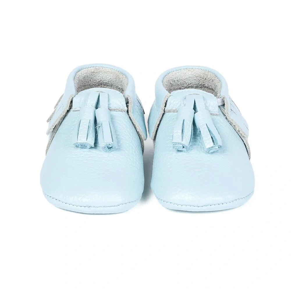 Yoyo Junior Bootie Genuine Leather in Baby Blue with Powder Puff Detail