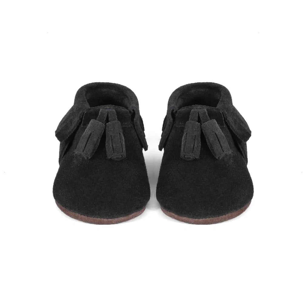 Yoyo Junior Bootie Genuine Leather Suede in Black with Powder Puff Detail