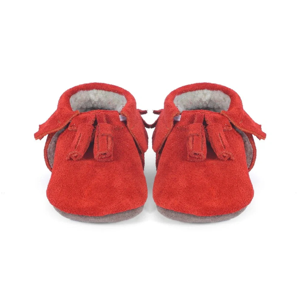 Yoyo Junior Bootie genuine leather suede in brick red with interior fur detail