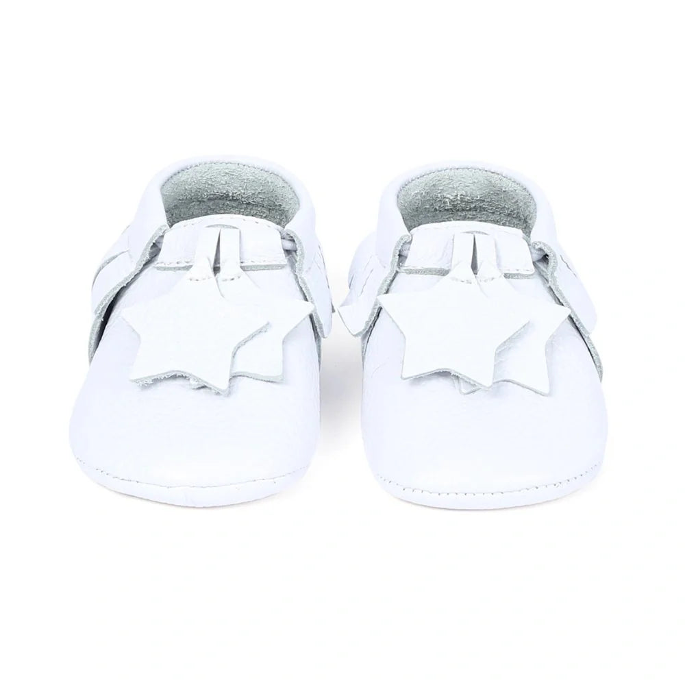 Yoyo Junior Bootie Genuine Leather in White with Star Fringe Detail