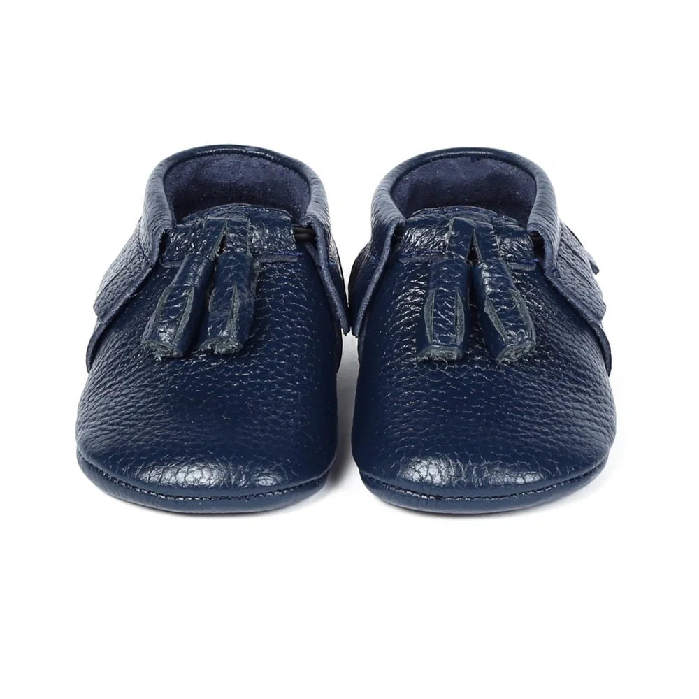 Yoyo Junior Bootie Genuine Leather in Navy Blue with powder puff detail