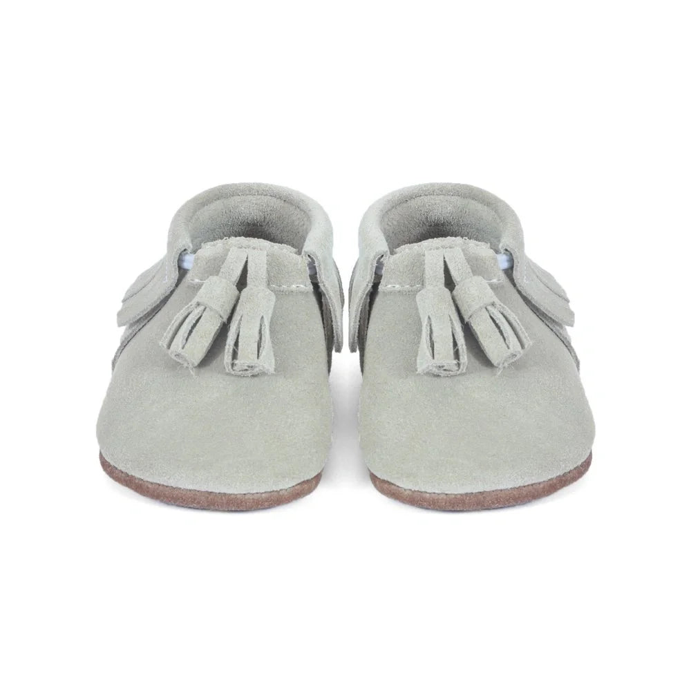 Yoyo Junior Bootie Genuine Leather Suede in Cream with Powder Puff Detail