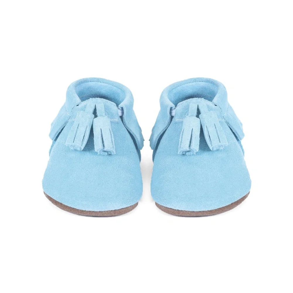 Yoyo Junior Bootie Genuine Leather Suede in Baby Blue with Powder Puff Detail