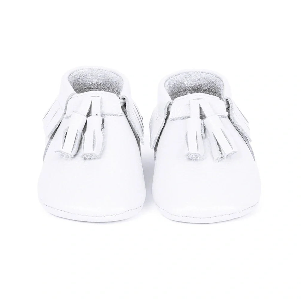 Yoyo Junior Bootie Genuine Leather in White with Powder Puff Detail