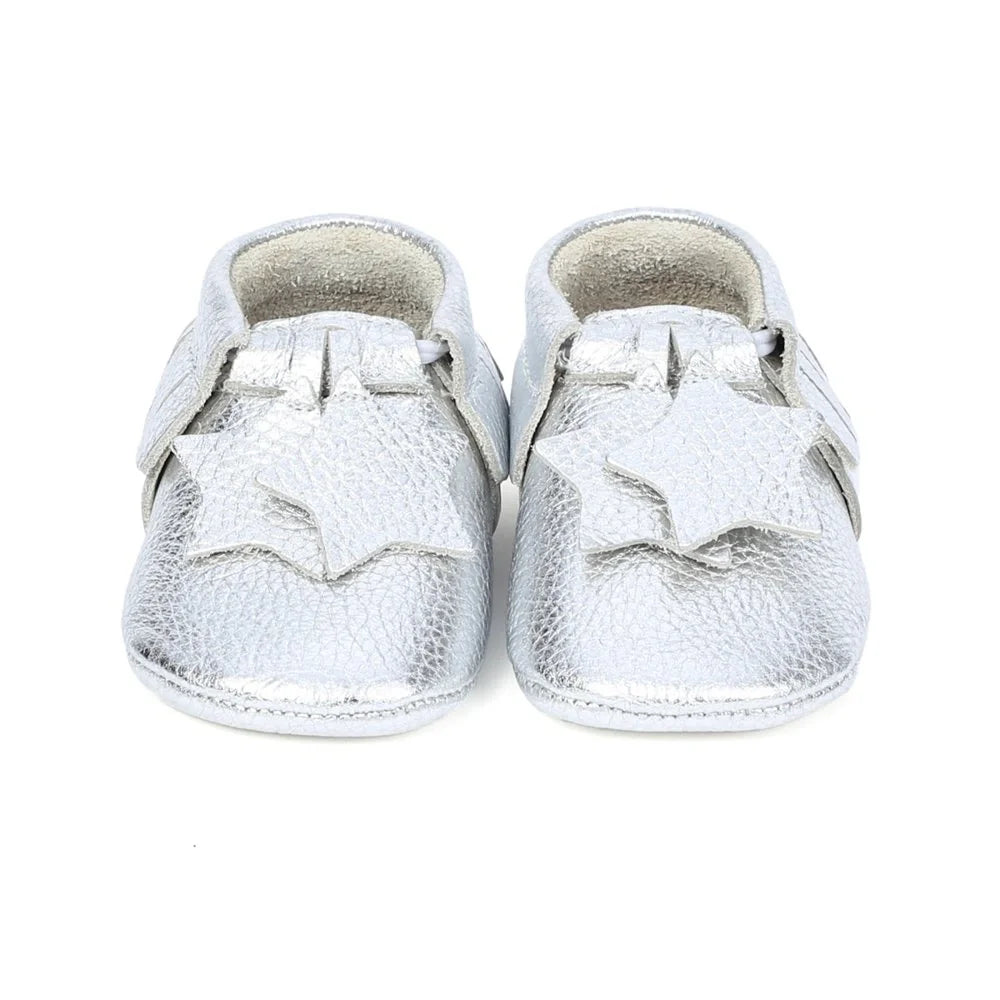 Yoyo Junior Bootie Genuine Leather in Silver with Star Fringe Detail