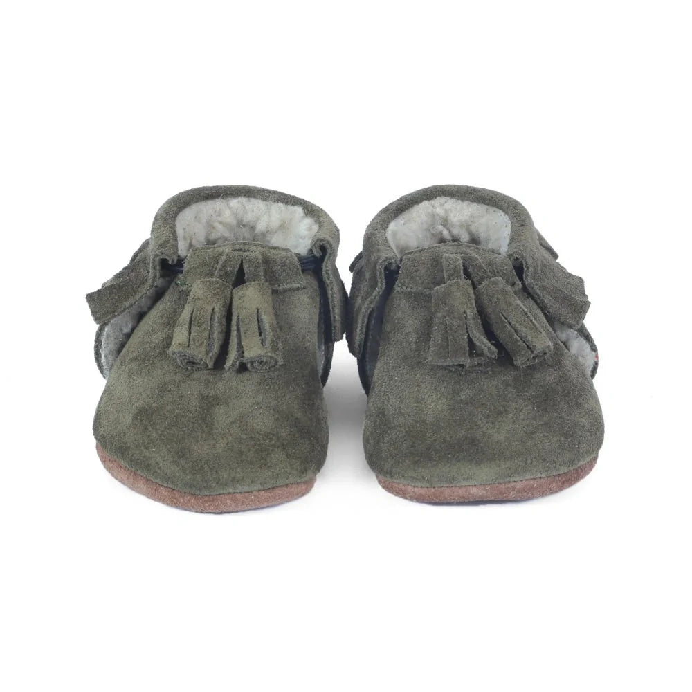Yoyo Junior Bootie genuine leather suede in khaki with interior fur detail