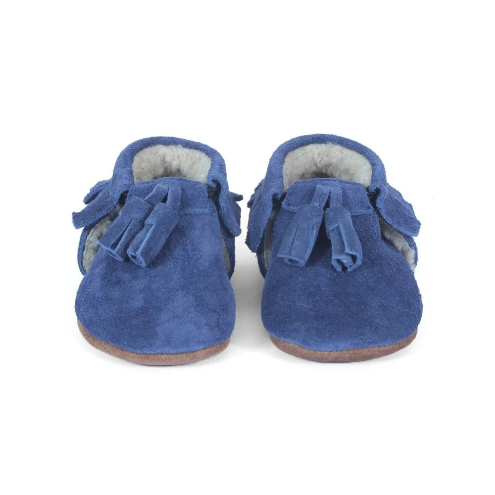 Yoyo Junior Bootie genuine leather suede in denim blue with interior fur detail