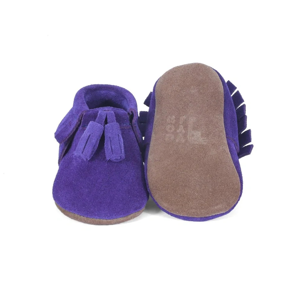 Yoyo Junior Bootie Genuine Leather Suede in Purple with Powder Puff Detail