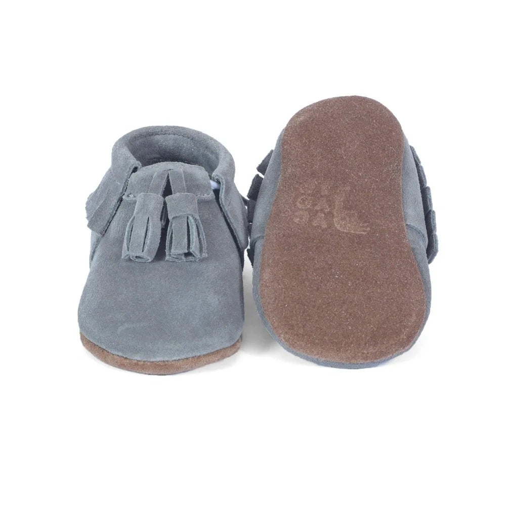 Yoyo Junior Bootie Genuine Leather Suede in Grey with Powder Puff Detail