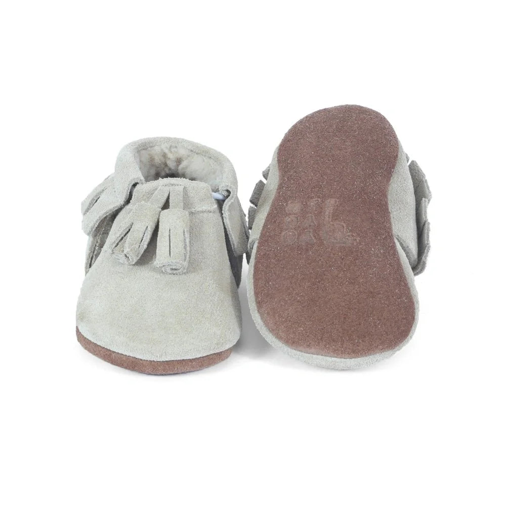 Yoyo Junior Bootie genuine leather suede in cream with interior fur detail