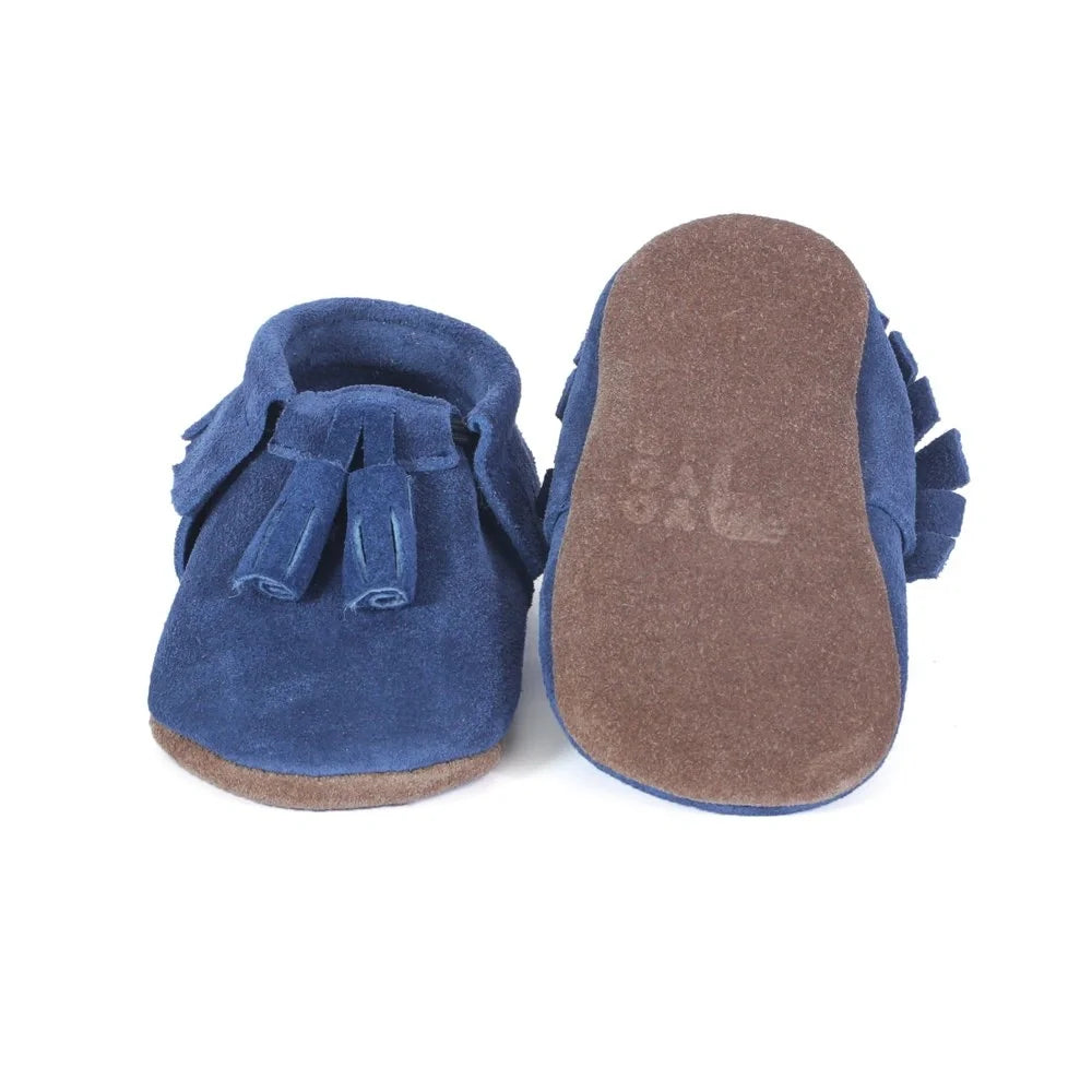 Yoyo Junior Bootie Genuine Leather Suede in Denim Blue with Powder Puff Detail